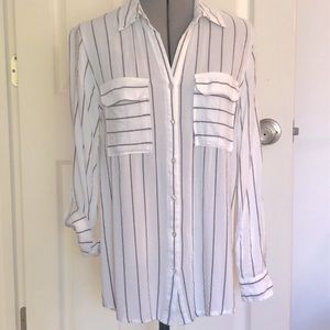 BLU PEPPER- Long Sleeve White & Grey Relaxed Fit Shirt